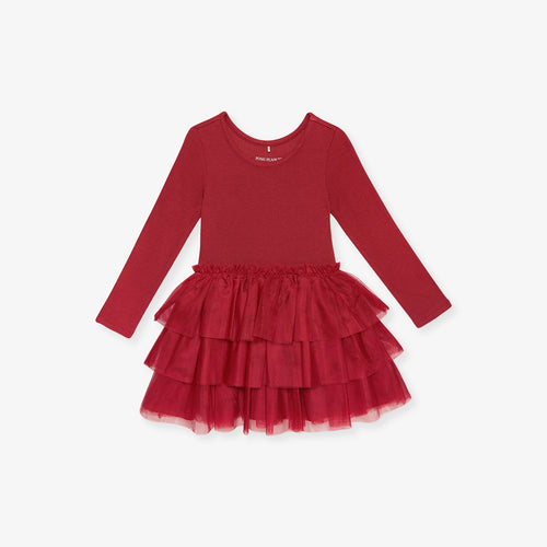 Crimson Waffle Tulle Dress