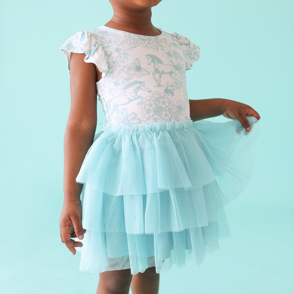 Floral Blue Girl Toddler Tulle Dress Charlotte Anne