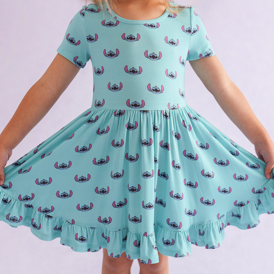 Disney Stitch Short Sleeve Ruffled Twirl Dress