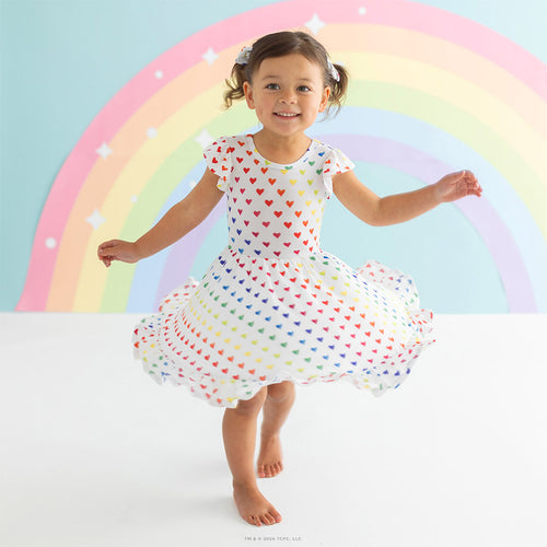 Care Bears™ Rainbow Hearts Tie Back Ruffled Twirl Dress
