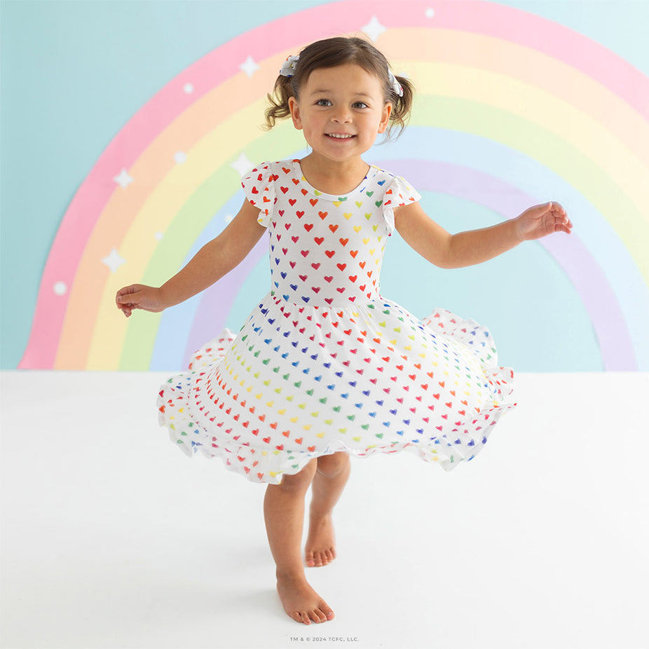 Care Bears™ Rainbow Hearts Tie Back Ruffled Twirl Dress