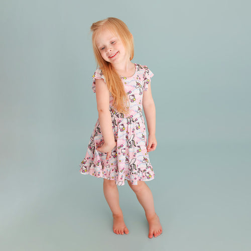 Hello Unicorn Tie Back Ruffled Twirl Dress