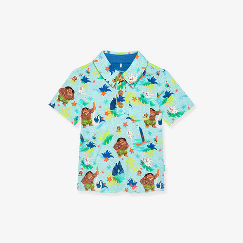 Disney Maui Tropical Short Sleeve Collared Henley Top