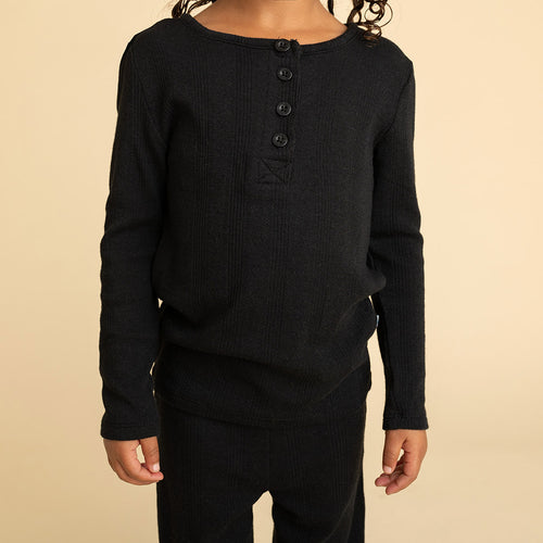 Black Pointelle Henley Top