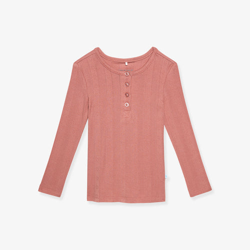 Dusty Rose Pointelle Henley Top