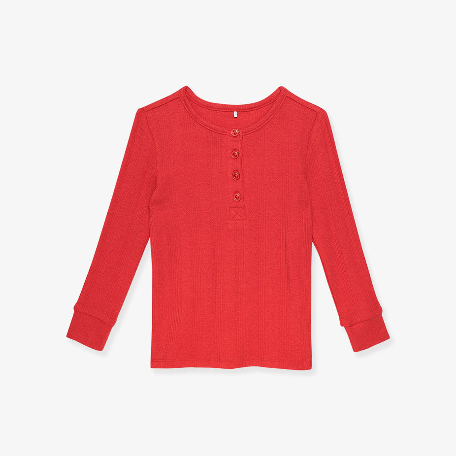 Red Pointelle Henley Top