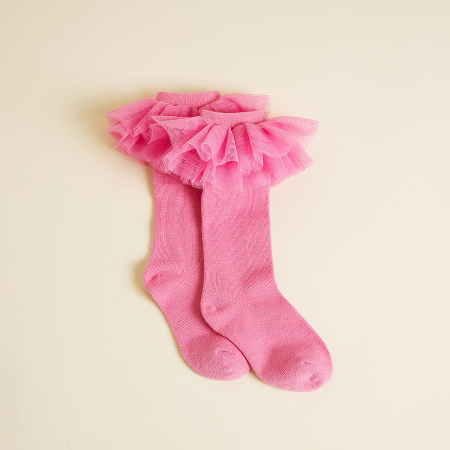 Cruisin' Pink Tulle Ruffle Knee High Socks