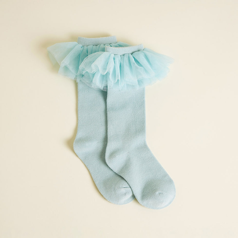 Starry Blue Tulle Ruffle Knee High Socks