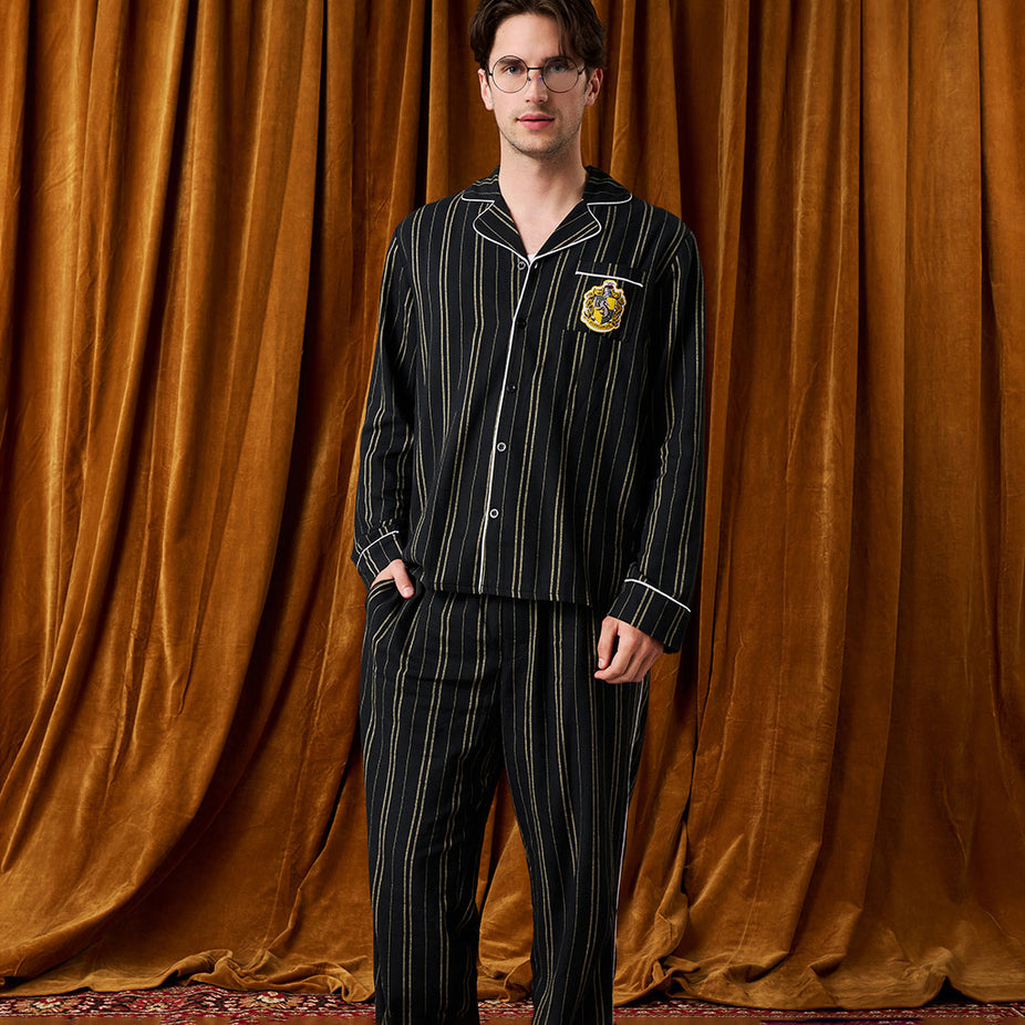 Harry Potter Gray Long Sleeve Luxe Men's Pajamas Hufflepuff