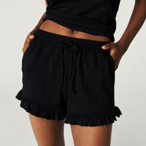 Women's Black French Terry Ruffled Shorts