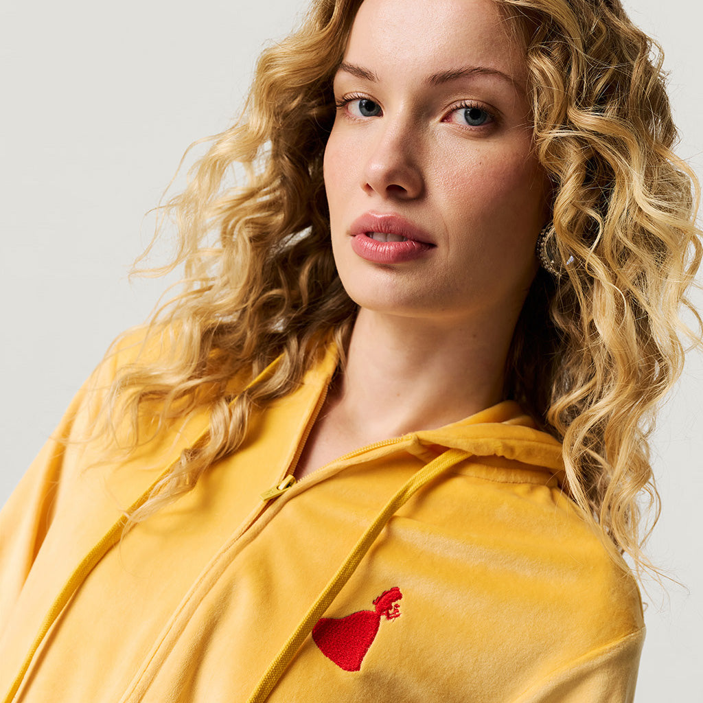 Princess Yellow Long Sleeve Disney Belle Women's Velour Zip Hoodie