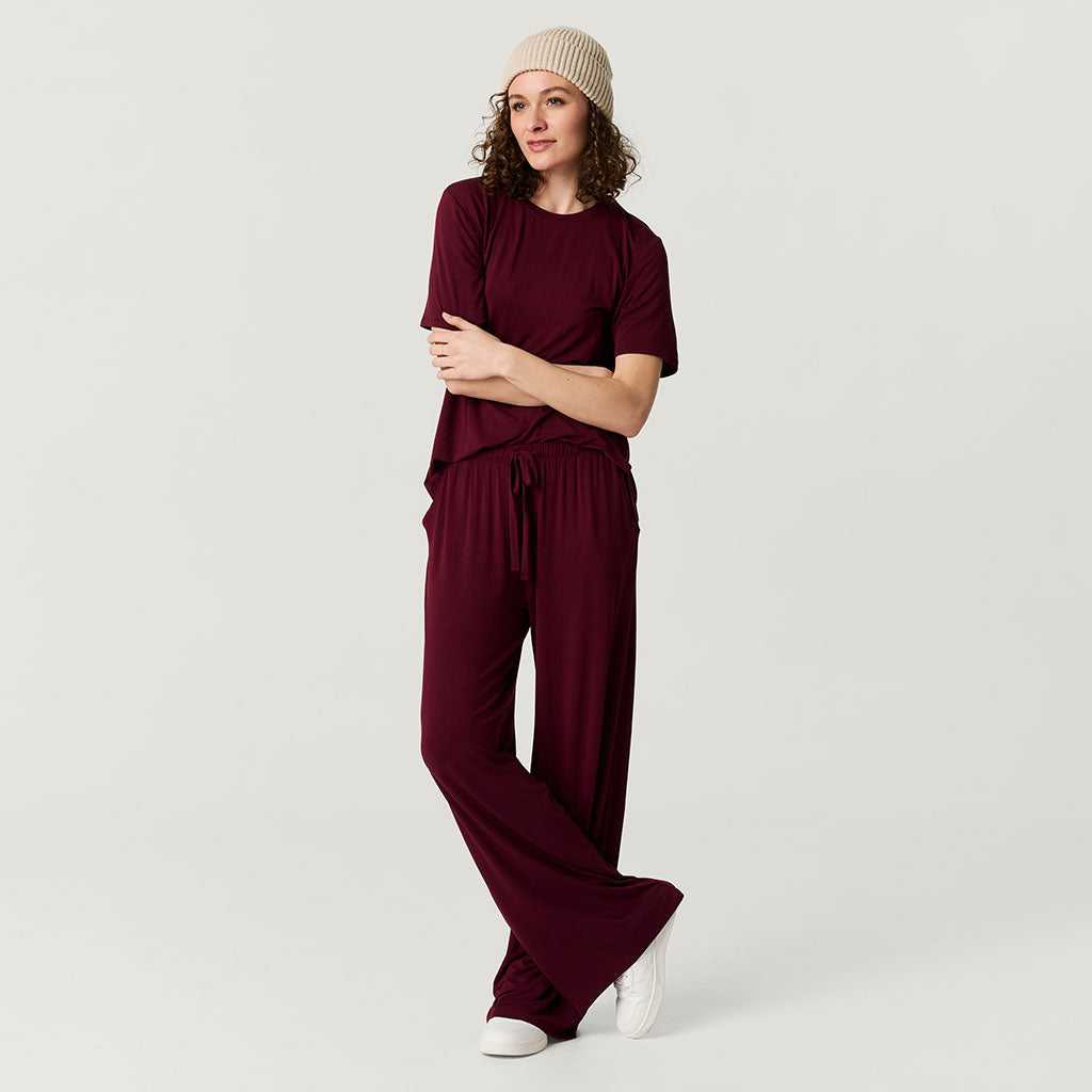 Solid Red Long Sangria Women's Puddle Pants | Posh Peanut®