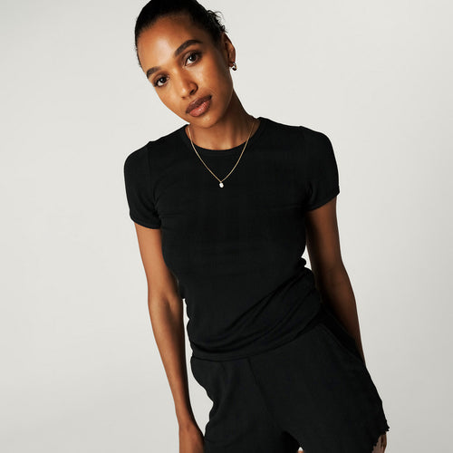 Women's Black Pointelle Baby Tee