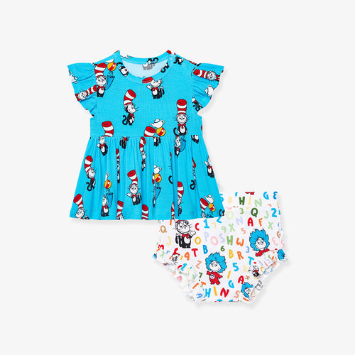 Dr. Seuss Cat in the Hat Peplum Ruffled Bummie Set