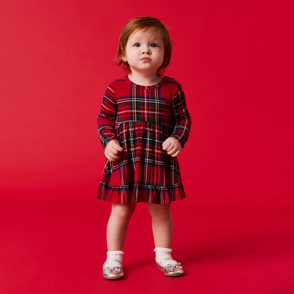 Red Tartan Plaid Ruffled Bodysuit Dress
