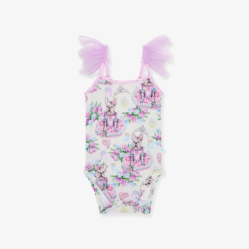 Posh Frenchie Ruffled Tulle Bodysuit