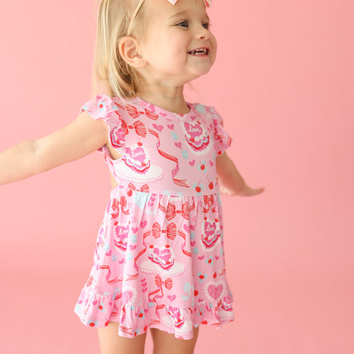 Love Cake Tie Back Ruffled Bodysuit Dress