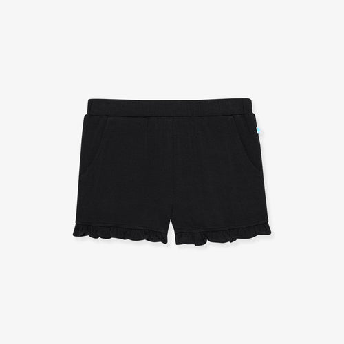 Black French Terry Ruffled Shorts