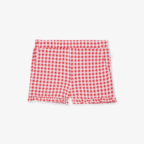 Watercolor Gingham French Terry Ruffled Shorts