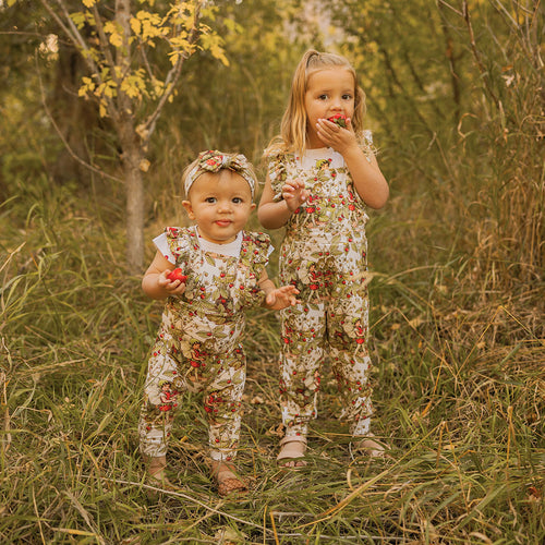 Strawberry Fairy French Terry Ruffled Overalls