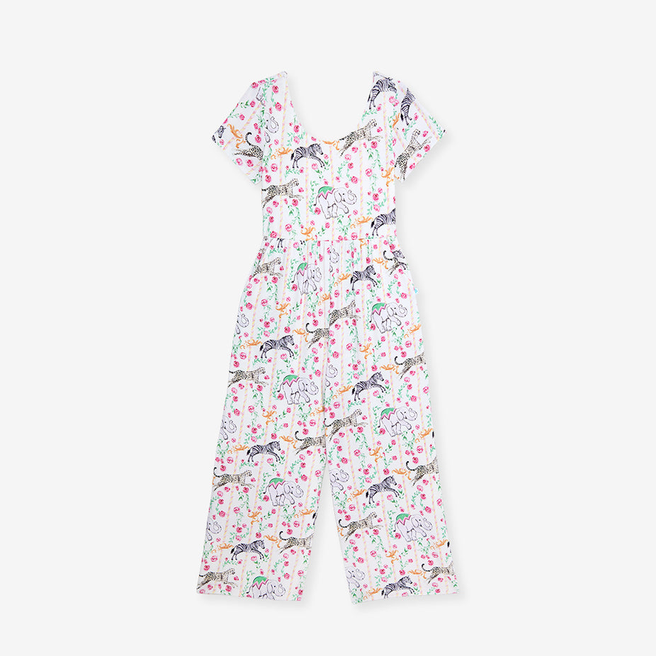 Children's jumpsuit with animal pattern on a white background