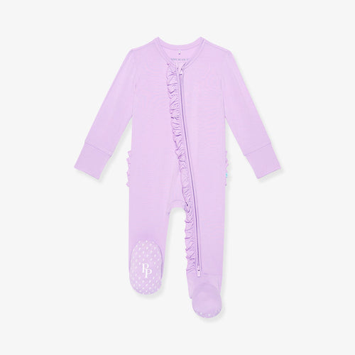 Lavender Haze Footie Ruffled Zippered One Piece