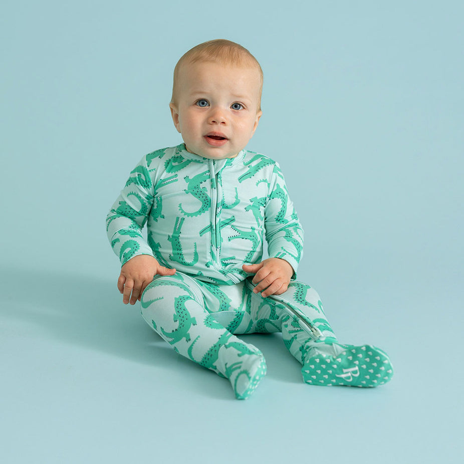 Crocodile Green One Piece Baby Footie Pajamas Smiles