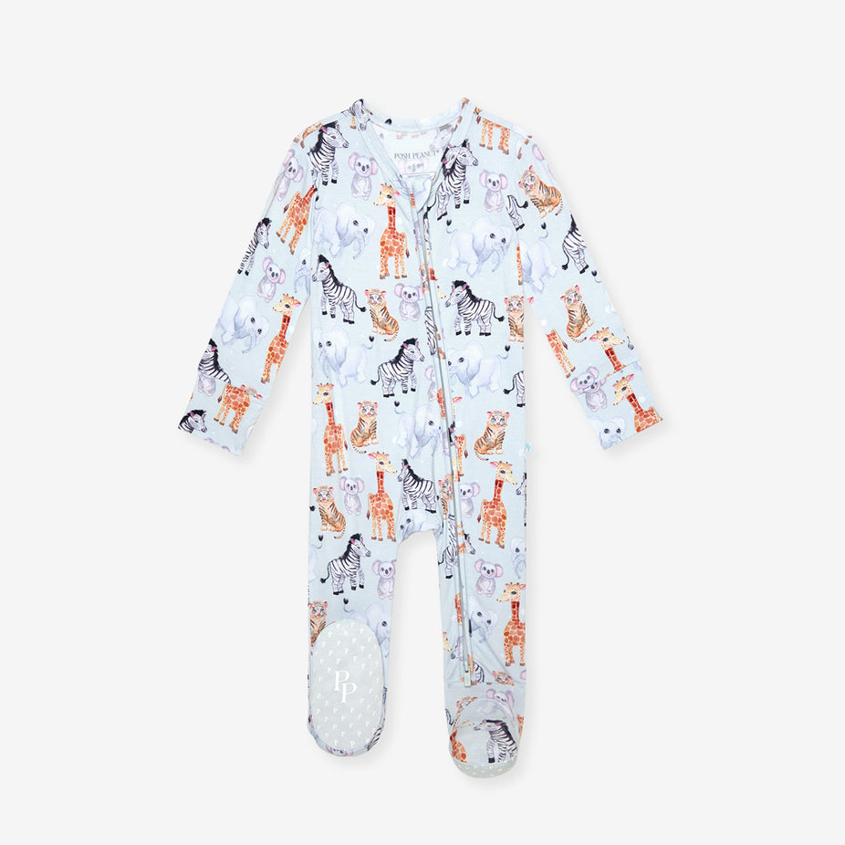 Animals Green One Piece Baby Footie Pajamas Zoo Babies