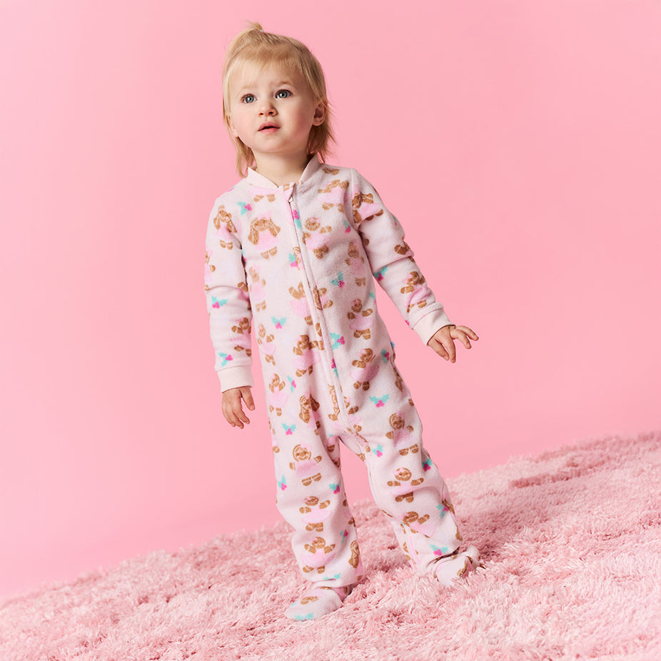 Holiday Pink One Piece Baby Footie Pajamas Ginger Posh