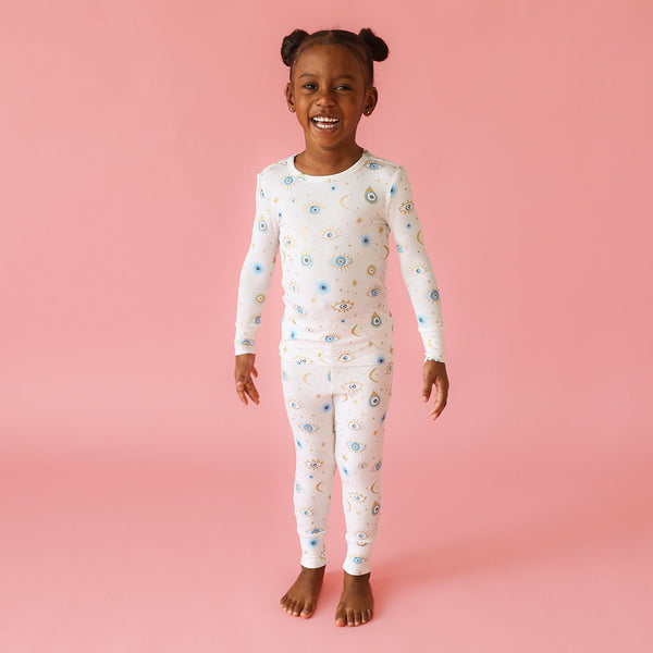 アイドル FREEZER x TSNW PAJAMAS SET Evil Eye Yellow Long Sleeve Toddler Pajamas | Ethereal Fiona