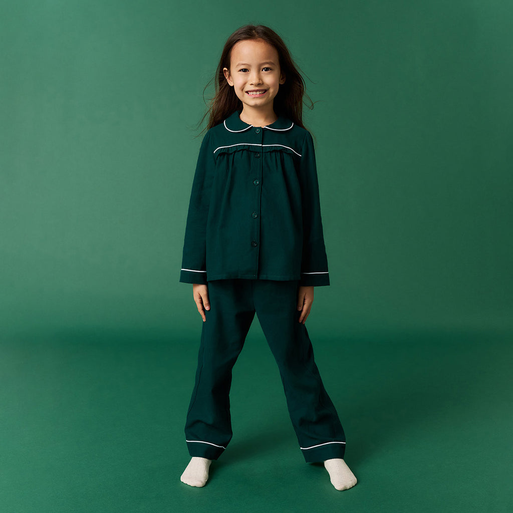 Forrest Green Flannelette Ruffled Pajama Set