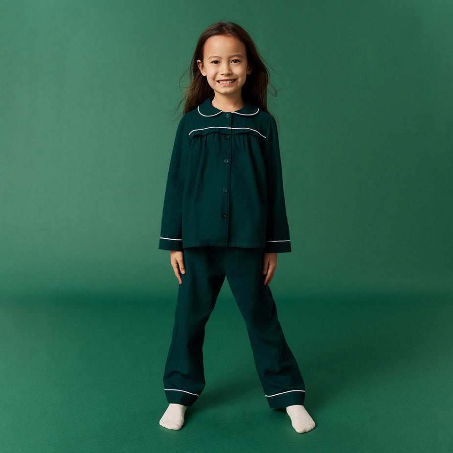 Forrest Green Flannelette Ruffled Pajama Set