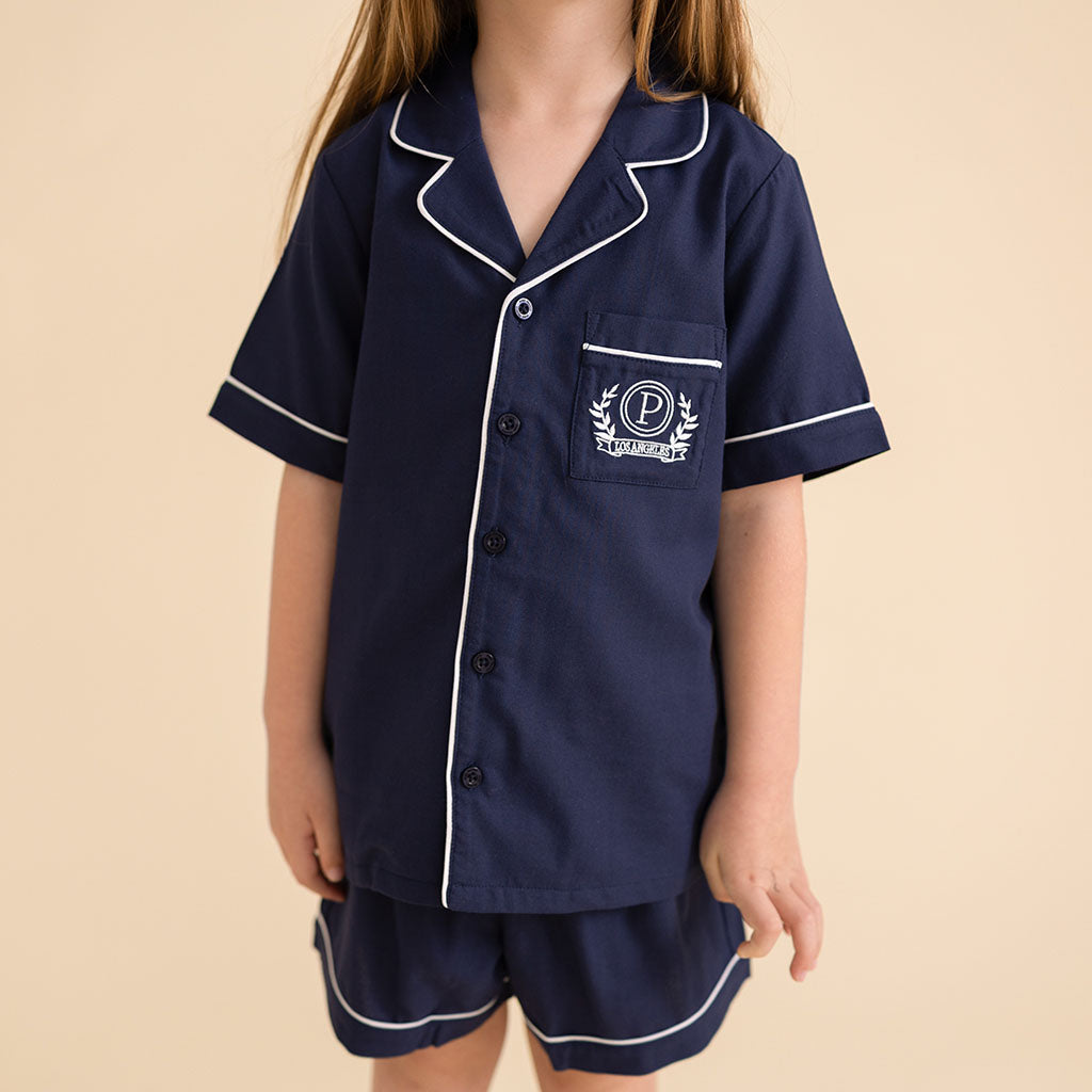 Varsity Navy Twill Pajama Short Set