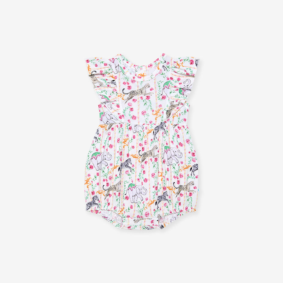 Baby romper with animal print on a white background