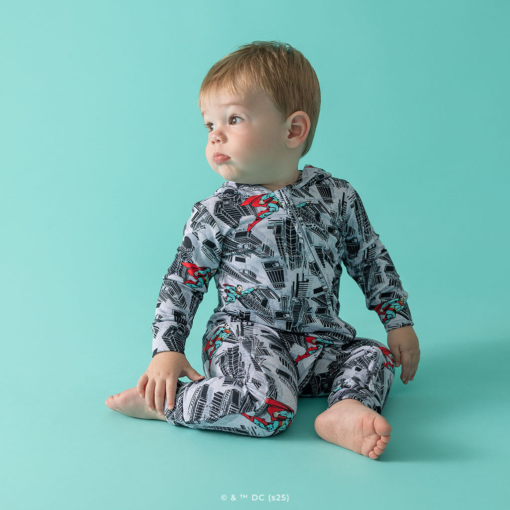 WB Superman Metropolis French Terry Zippered Hooded Romper