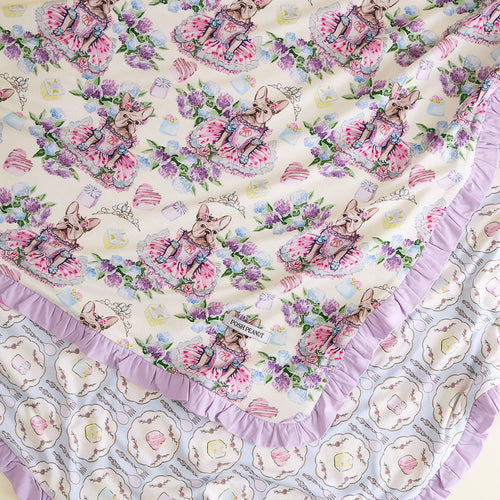 Posh Frenchie & Petit Fours Ruffled Luxette Patoo® Blanket