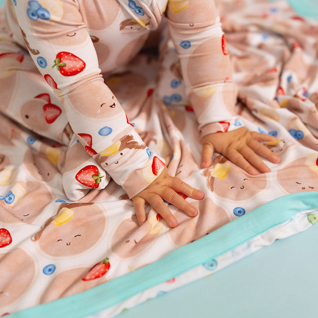 Breakfast Blue Reversible Baby Blanket | Cereal & Pancakes