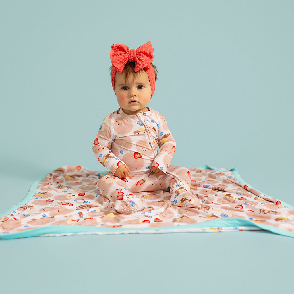 Breakfast Blue Reversible Baby Blanket | Cereal & Pancakes