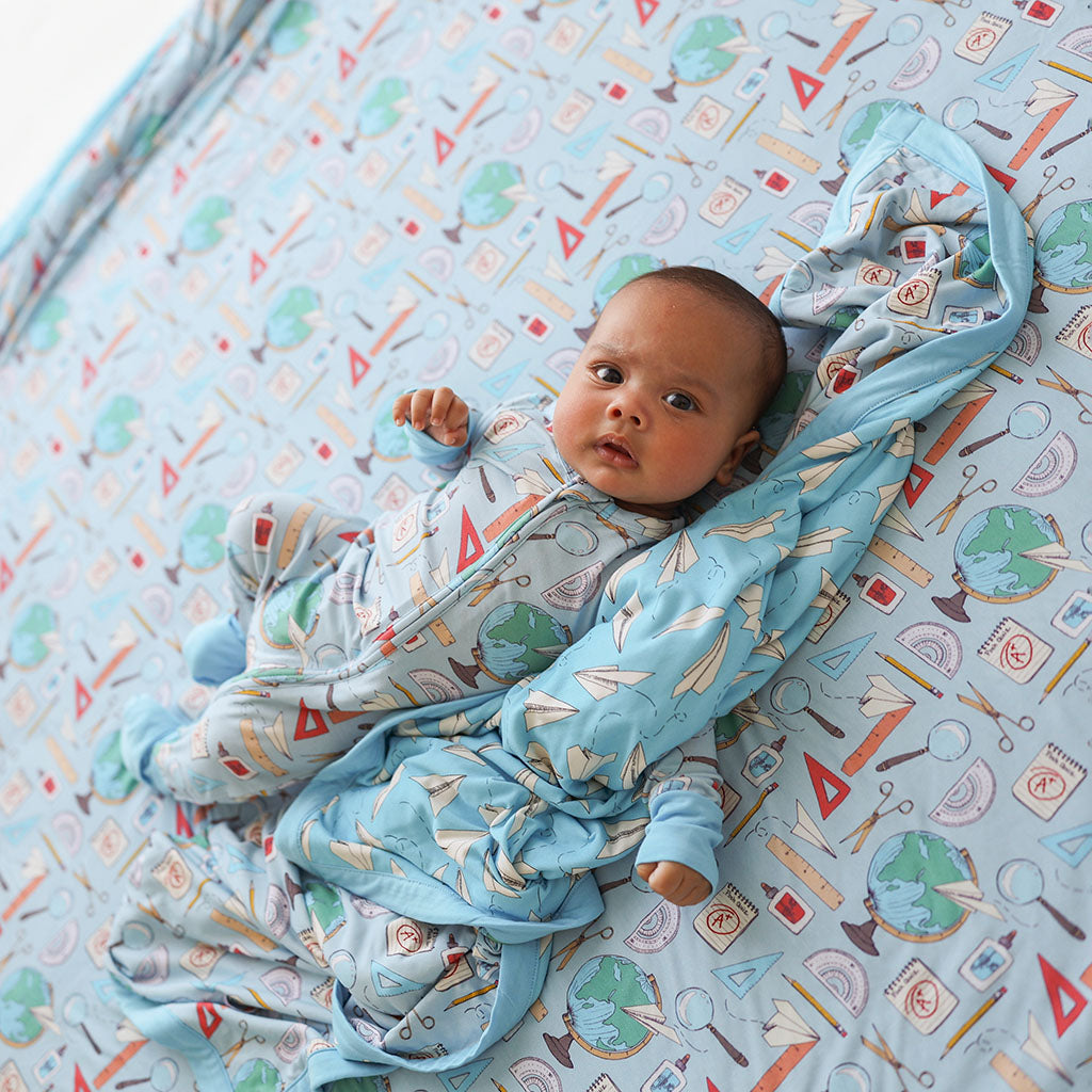 School Blue Reversible Baby Blanket | Steve & Brad