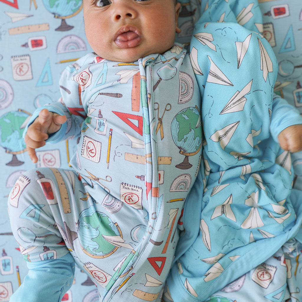 School Blue Reversible Baby Blanket | Steve & Brad