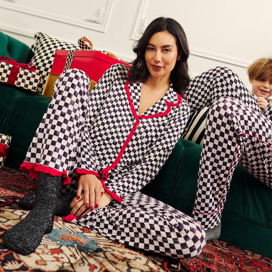 MacKenzie-Childs Courtly Check Women's Ruffled Pajama Set