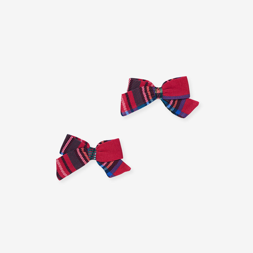 Red Tartan Plaid Mini Bow Hair Clips