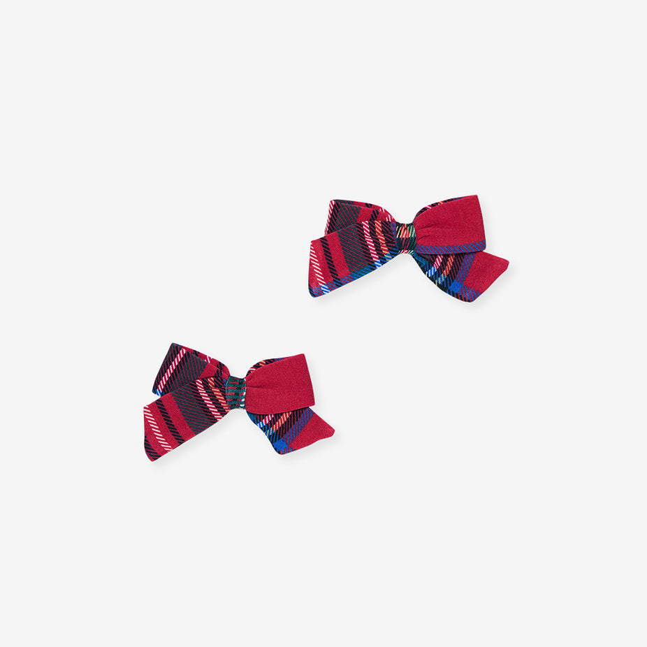 Red Tartan Plaid Mini Bow Hair Clips