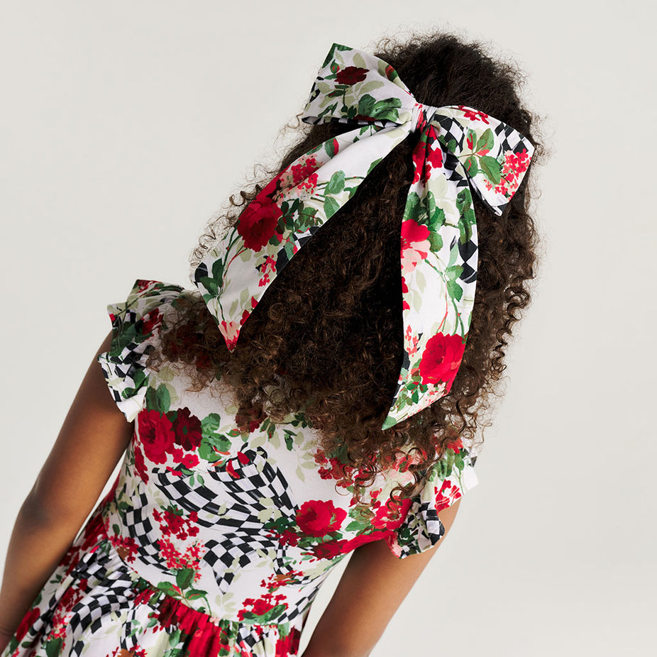 MacKenzie-Childs Wild Rose Check Luxe Bow Hair Clip