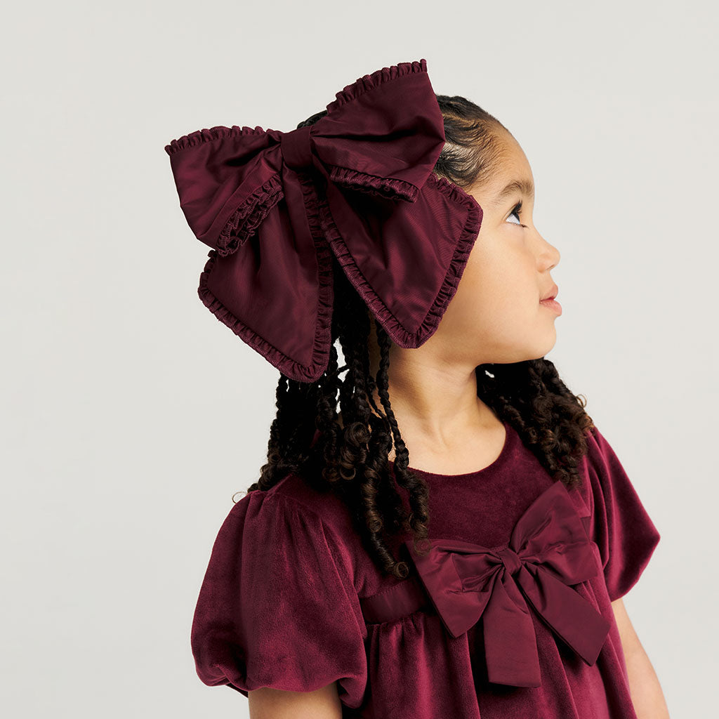 Cranberry Taffeta Ruffled Bow Hair Clip