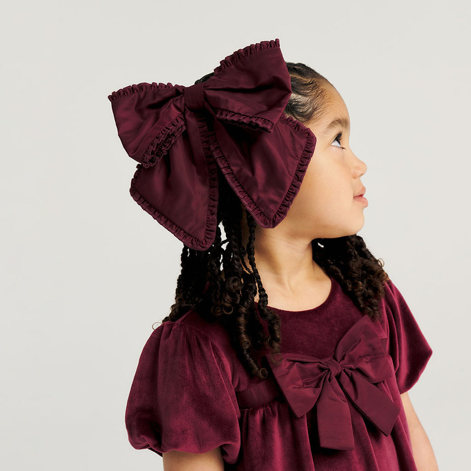 Cranberry Taffeta Ruffled Bow Hair Clip