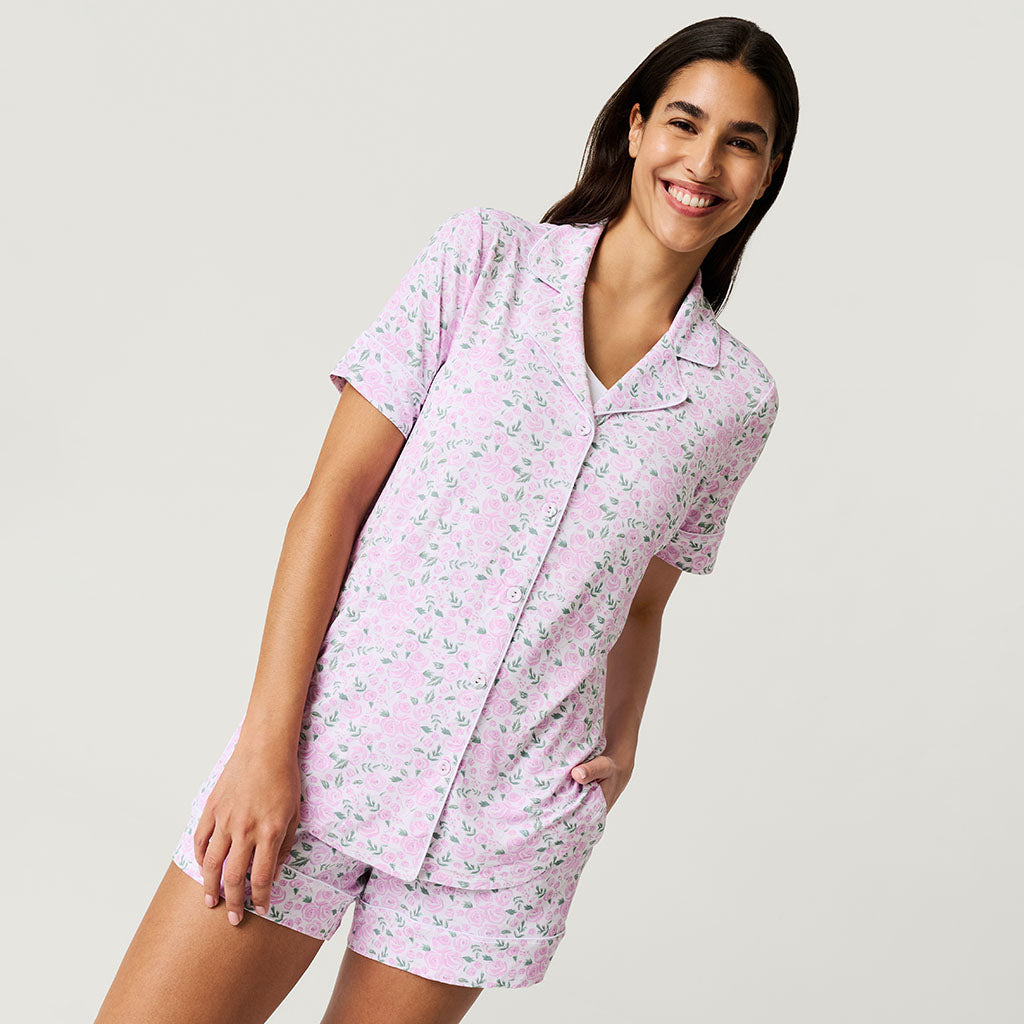 Floral Pink Short Sleeve Womens Pajamas | Annabeth