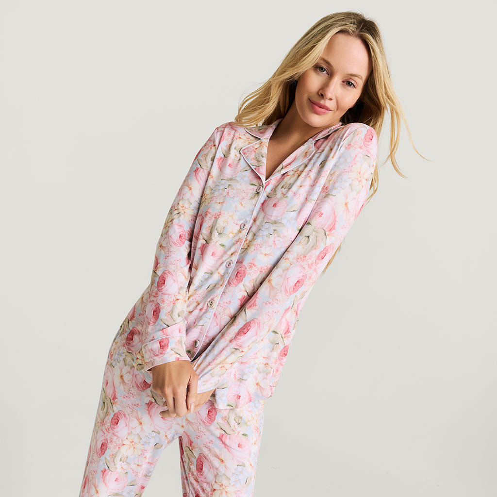 Floral Blue Long Sleeve Rose Dreams Women's Luxe Pajama Pant Set | Posh ...