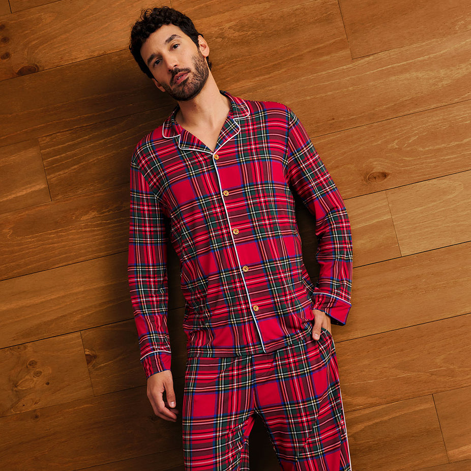 Red Tartan Plaid Men's Relaxed Pant Luxe Loungewear