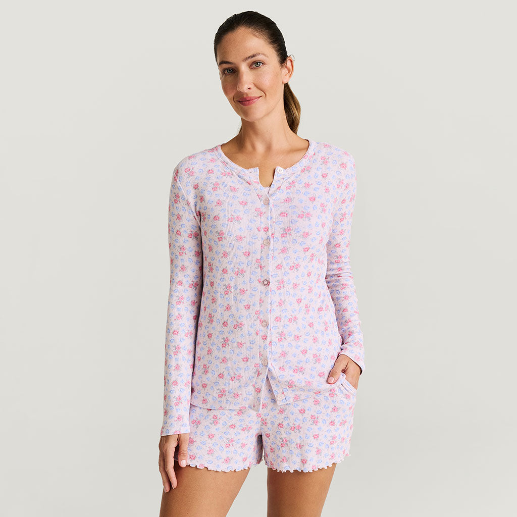 Floral Pink Fitted Laney Women's Pointelle Cardigan | Posh Peanut®